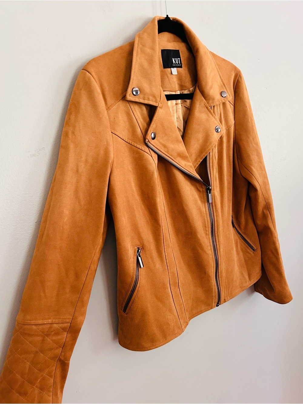 KUT From The Kloth Faux Suede Moto Jacket Camel Brown Size L - Picture 3 of 7